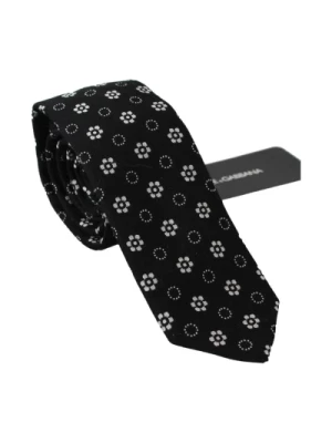Czarny jedwabny krawat z kwiatowym nadrukiem Dolce & Gabbana