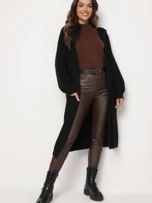 Czarny Kardigan Nierozpinany z Kapturem i Ściągaczami Anzola glo-story