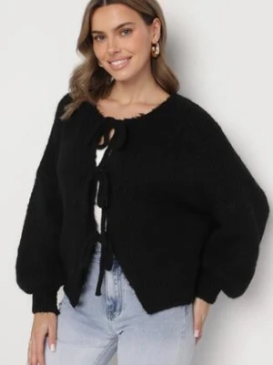 Czarny Kardigan Oversize z Wełną Zdobiony Kokardkami Eleathalie jumelle