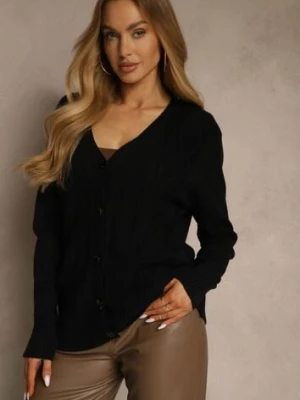 Czarny Kardigan z Bawełną i Tłoczonym Wzorem Reisina j&x