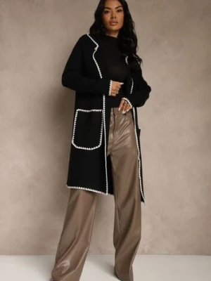 Czarny Kardigan z Haftowaną Lamówką Tuscele