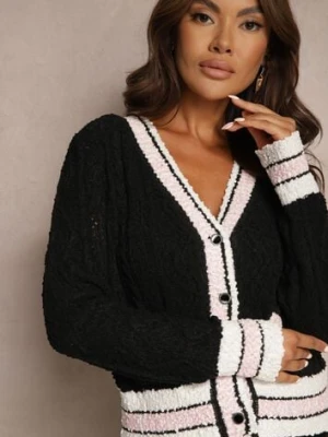 Czarny Kardigan z Wiskozą na Guziki z Paskami Liathalie studio eleven
