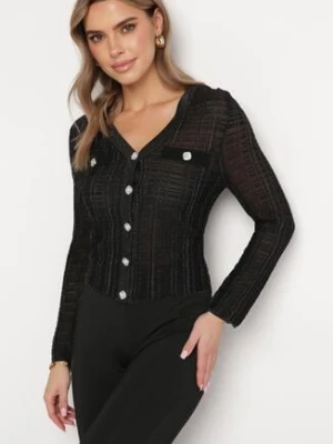 Czarny Kardigan Zapinany Na Guziki z Metaliczną Nitką Stamana rosa