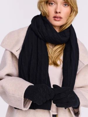 Czarny kaszmirowy szal z warkoczowym splotem TARANKO