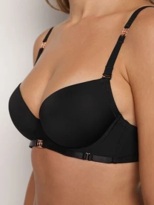 Czarny Klasyczny Biustonosz z Metalicznymi Wstawkami Emarielle