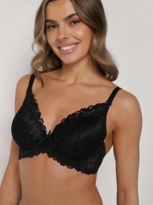 Czarny Klasyczny Biustonosz Zdobiony Koronką Idarodia han