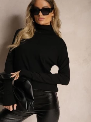 Czarny Klasyczny Golf Longsleeve z Dodatkiem Wiskozy Leriona coazy knitz
