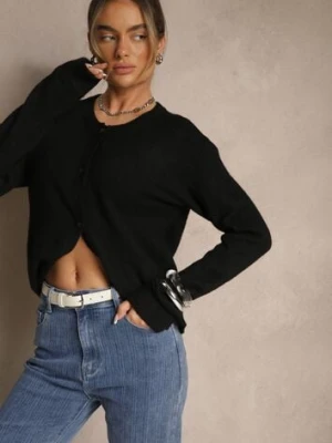 Czarny Klasyczny Kardigan z Zaokrąglonym Dekoltem Reonira acajo