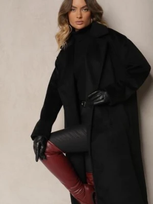Czarny Klasyczny Płaszcz o Dwurzędowym Kroju z Kieszeniami Malwilina jstyle