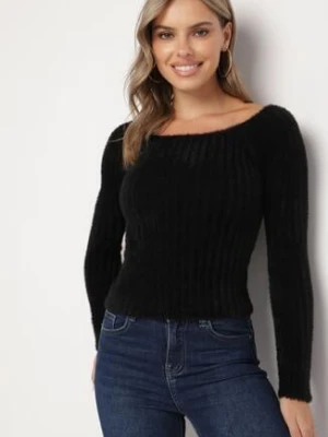 Czarny Klasyczny Sweter Ozdobiony Futerkiem Vertisia lefon