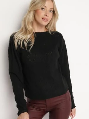 Czarny Klasyczny Sweter Ozdobiony Tłoczeniem Derista acajo