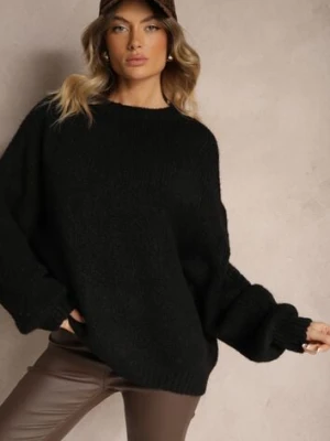 Czarny Klasyczny Sweter z Wełną i Wiskozą o Luźnym Kroju Omethea jumelle