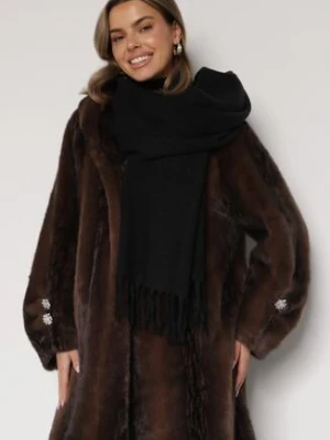 Czarny Klasyczny Szalik Zdobiony Frędzlami Vetilana versoli