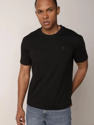 Czarny Klasyczny T-shirt z Bawełną Zdobiony Minimalistycznym Nadrukiem Bornore glo-story