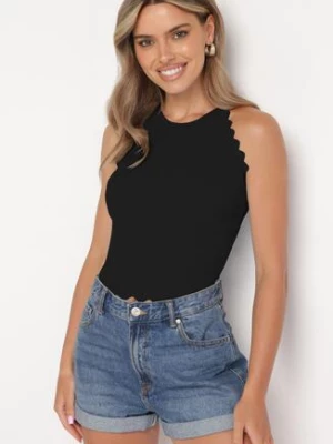 Czarny Klasyczny Top z Prążkowanego Materiału z Wiskozą i Ozdobnym Wykończeniem Grunvia rosa