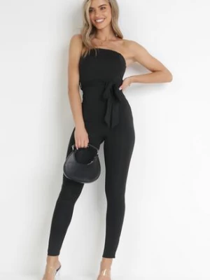 Czarny Kombinezon bez Rękawów z Długimi Nogawkami i Materiałowym Paskiem Catarinsa by swan