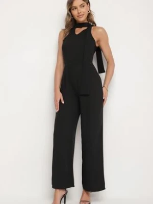 Czarny Kombinezon Bez Rękawów z Ozdobnym Wiązaniem i Szerokimi Nogawkami Silarine lovery