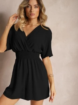 Czarny Kombinezon Kopertowy z Gumką w Pasie Fandrea lovery