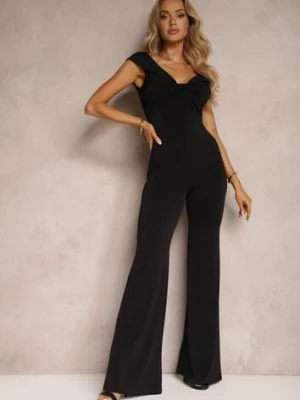 Czarny Kombinezon o Taliowanym Fasonie z Rozszerzającymi się Nogawkami i Opadającymi Ramiączkami Laiola allyson