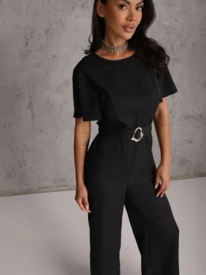 Czarny Kombinezon VICES Ozdobiony Paskiem i Klamrą o Nieregularnym Kształcie Metilaeno