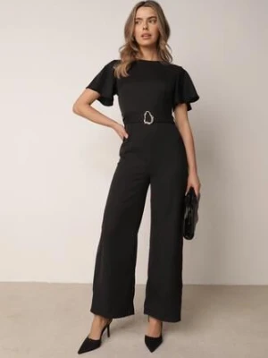 Czarny Kombinezon VICES z Paskiem i Geometryczną Klamrą Elinassa