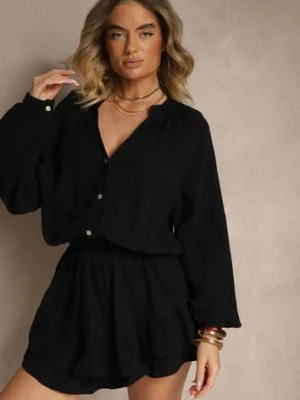 Czarny Kombinezon z Bawełny ze Spódnico-Spodenkami i Guzikami oraz Gumką w Talii Vimatthea jumelle