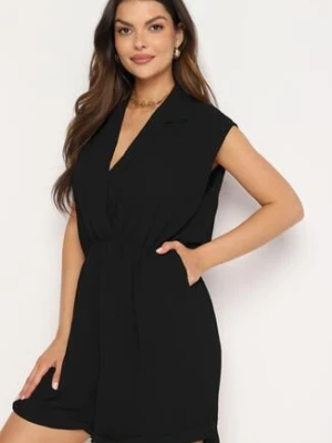 Czarny Kombinezon z Nakładkowym Dekoltem i Gumką w Talii Nansaliah lovery