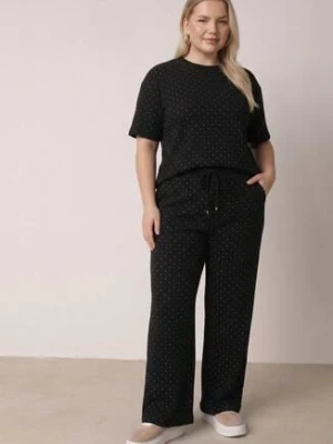 Czarny Komplet Bawełniany o Fasonie Oversize T-shirt i Spodnie Azilane ab. ambitonfly