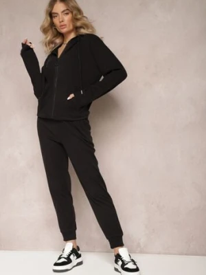 Czarny Komplet Dresowy 2-częściowy z Bluzą i Spodniami Seraphira