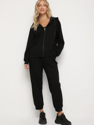 Czarny Komplet Dresowy Rozpinana Bluza i Spodnie Joggery z Bawełną Anarrise h&s
