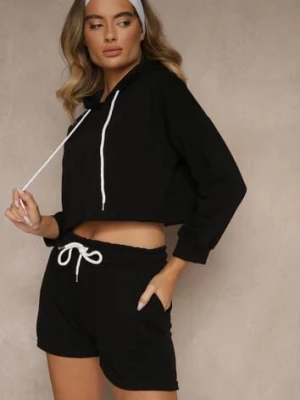 Zdjęcie produktu Czarny Komplet Dresowy z Bawełną Szorty i Krótka Bluza z Kapturem Ralarose