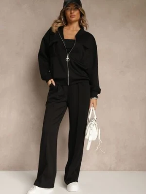 Czarny Komplet Dresowy z Bawełny Zasuwana Bluza i Spodnie Teviora new collection