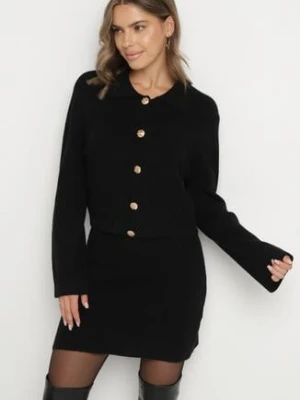 Czarny Komplet Dzianinowy z Wiskozą Kardigan na Guziki i Spódnica Ollisala elsa.m by may