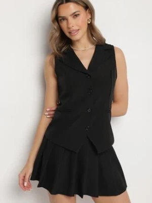 Czarny Komplet Garniturowy Kamizelka i Plisowana Spódnica Ivelkio allyson