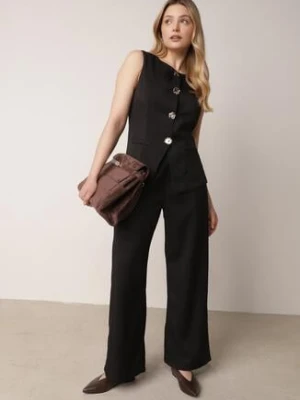 Czarny Komplet Garniturowy z Bawełną Kamizelka i Szerokie Spodnie Sererissa j&x