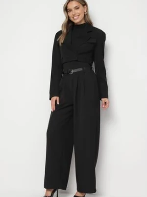 Czarny Komplet Garniturowy z Krótką Marynarką i Spodniami z Paskiem Verithia elsa.m by may