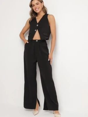 Czarny Komplet Kamizelka z Ozdobnymi Cyrkoniami i Garniturowe Spodnie Divistra elsa.m by may