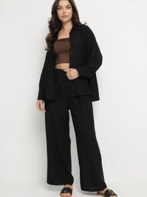 Czarny Komplet o Kroju Oversize Koszula i Spodnie Ulosarenia h&s