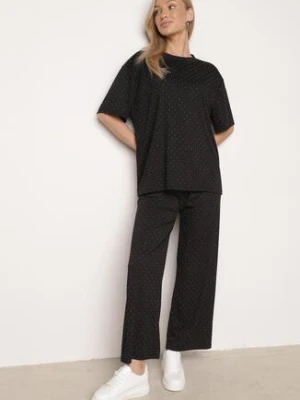 Czarny Komplet Oversize z Cyrkoniami T-shirt i Spodnie Arnatea ambitionfly