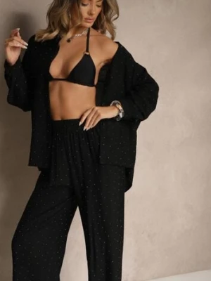 Czarny Komplet Oversize z Koszulą i Spodniami Ulonelia h&s