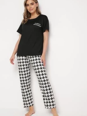 Czarny Komplet Piżamowy Prosty T-shirt i Spodnie z Gumką w Pasie Vespella
