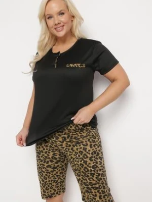 Czarny Komplet Piżamowy z Krótkim Rękawem i Spodniami 3/4 Pilira