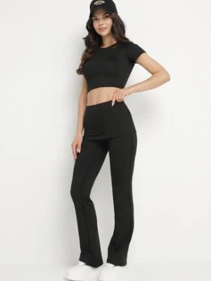 Czarny Komplet Sportowy Dopasowany T-shirt i Wywijane Spodnie Dzwony Silenira yu & me