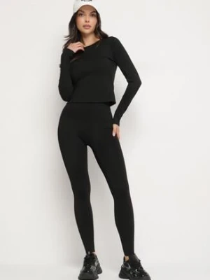 Zdjęcie produktu Czarny Komplet Sportowy Legginsy i Bluzka z Długim Rękawem Toretta