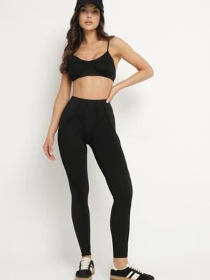 Czarny Komplet Sportowy z Ozdobnymi Przeszyciami Legginsy i Top na Ramiączkach Filinella yu & me