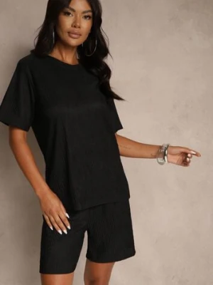 Czarny Komplet Szorty i Koszulka Ozdobione Tłoczonym Motywem Halienna yu & me