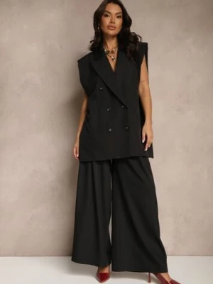 Czarny Komplet w Stylu Garniturowym z Oversizową Kamizelką i Spodniami Edivoria jumelle
