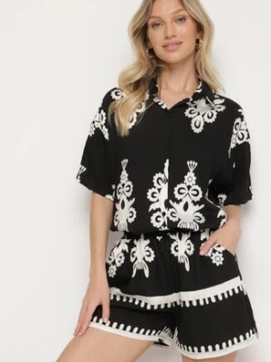 Czarny Komplet w Stylu Rustykalnym Koszula i Szorty Tosmire cflo