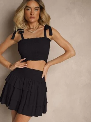 Czarny Komplet z Bawełny Spódnica z Falbanami i Top z Kokardami Sarionae defox