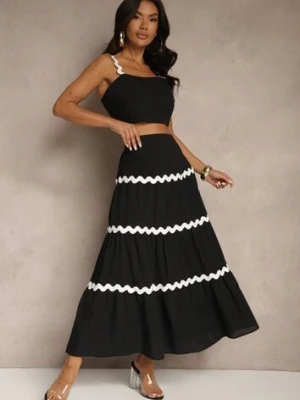 Czarny Komplet z Bawełny Top na Ramiączkach i Spódnica Janoria